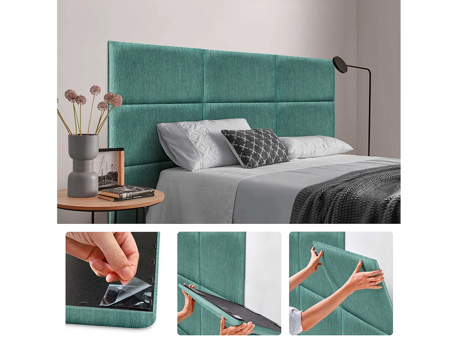 DHOME Panneaux Tapissés Exclusifs Série Luxury Edition Autoadhésifs pour Mur Acoustiques Absorbants Protection Chocs (Lineal Green, 50x40cm)