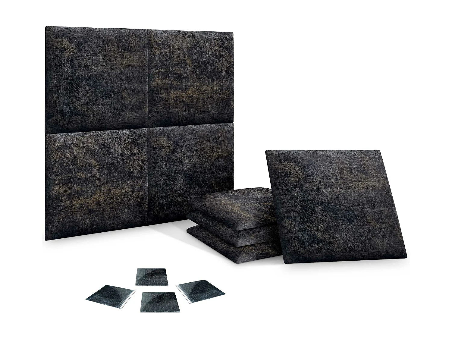 DHOME Ensemble de 8 Panneaux Tapissés en Tissu de Luxe Pack Autoadhésif pour Mur Acoustique Absorbant et Protecteur (Luxurious Black, 50x30cm, x8)