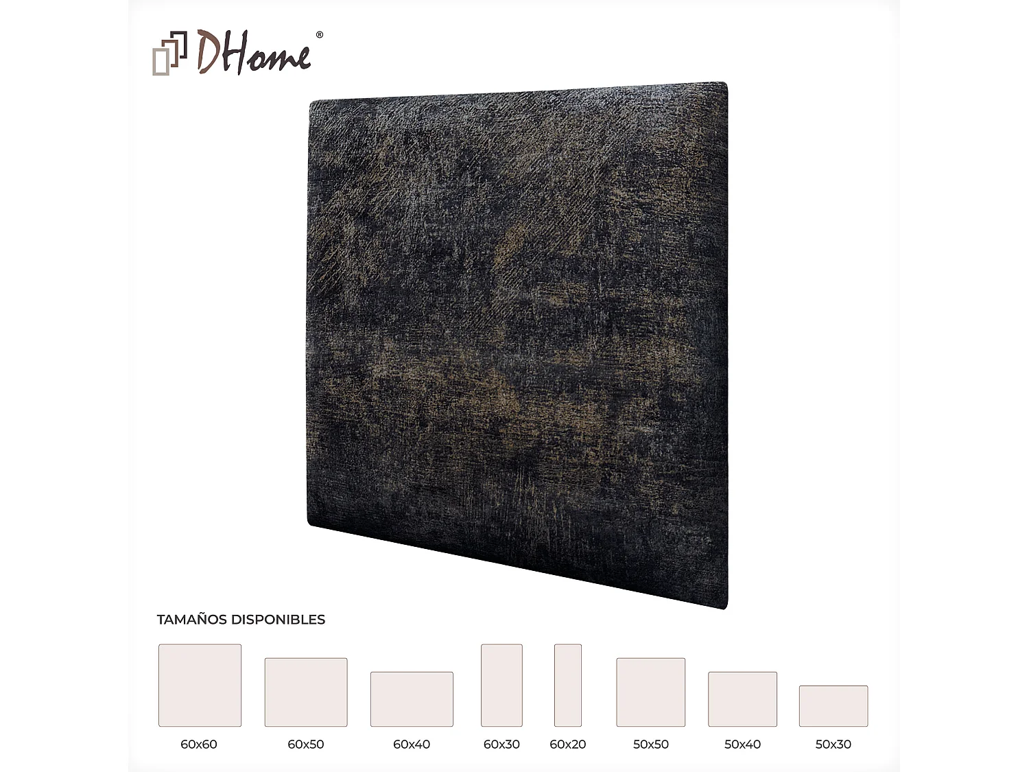 DHOME Ensemble de 8 Panneaux Tapissés en Tissu de Luxe Pack Autoadhésif pour Mur Acoustique Absorbant et Protecteur (Luxurious Black, 50x30cm, x8)