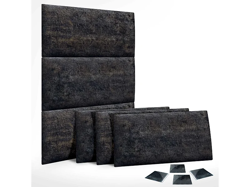 DHOME Ensemble de 6 Panneaux Tapissés en Tissu de Luxe Pack Autoadhésif pour Mur Acoustique Absorbant et Protecteur (Luxurious Black, 60x60cm, x6)