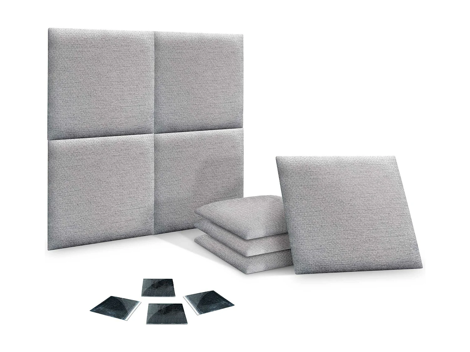 DHOME Set di 8 Pannelli Imbottiti in Tessuto di Lusso Pacchetto Autoadesivo per Pareti Assorbente Acustico e Protettivo (Silver Grey, 50x30cm, x8)