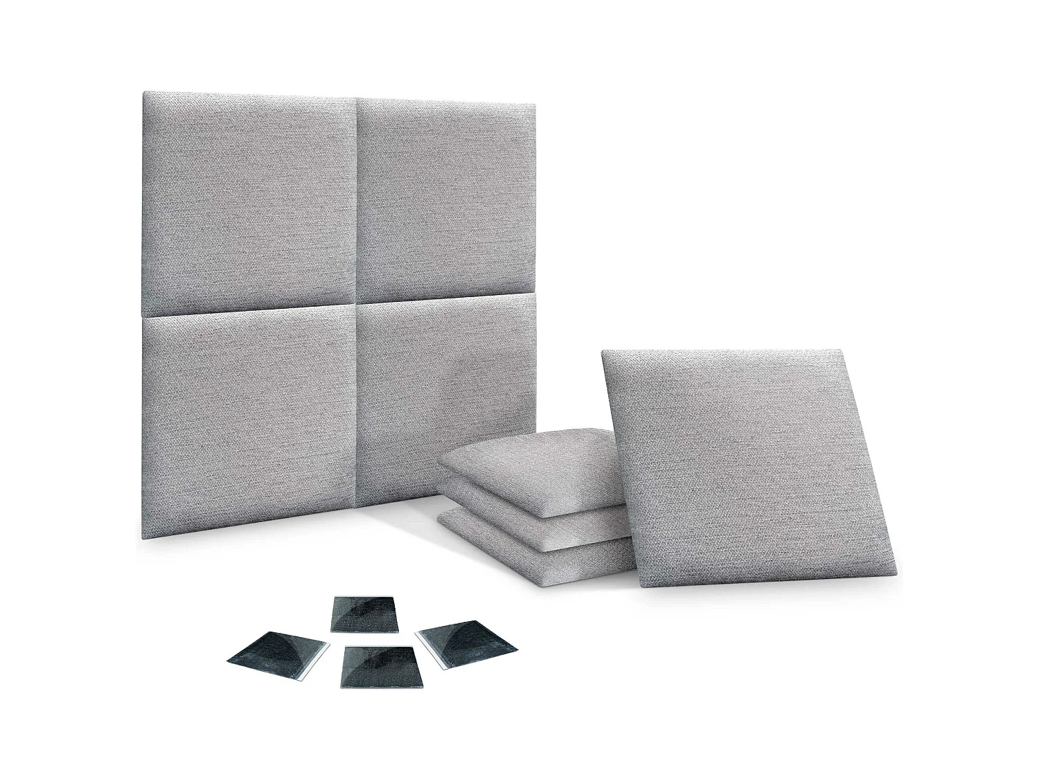 DHOME Set van 8 Luxe Stoffen Zelfklevende Gestoffeerde Panelen voor Muur, Geluidsabsorberend en Beschermend (Silver Grey, 50x30cm, x8)