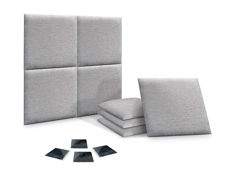 DHOME Conjunto de 8 Painéis Estofados em Tecido de Luxo Pack Autoadesivo para Parede Absorvente Acústico e Protetor (Silver Grey, 50x30cm, x8)