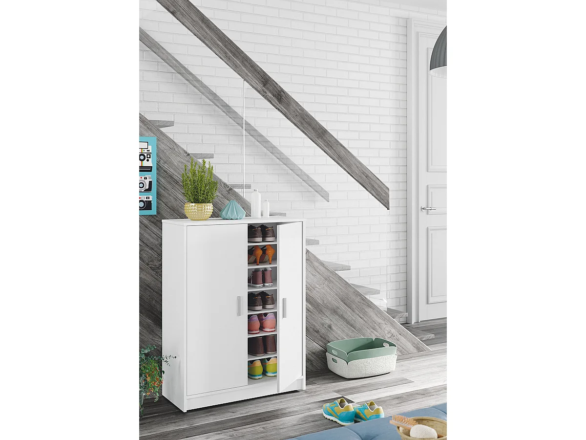 Armoire à Chaussures avec 2 portes coloris blanc - hauteur 101 x profondeur 36 x largeur 75 cm