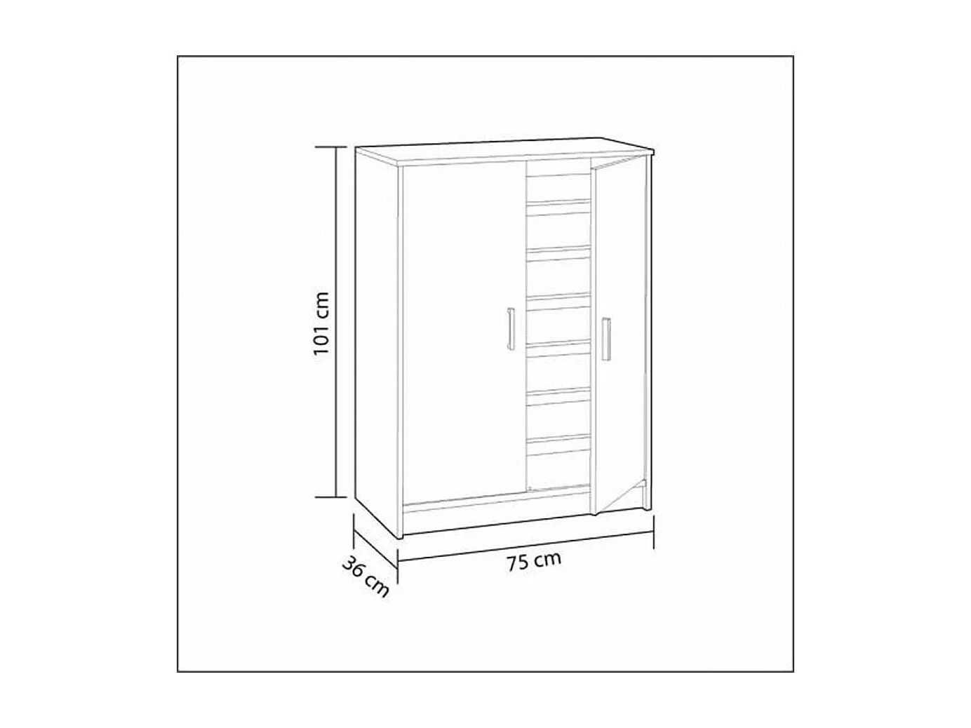 Armoire à Chaussures avec 2 portes coloris blanc - hauteur 101 x profondeur 36 x largeur 75 cm