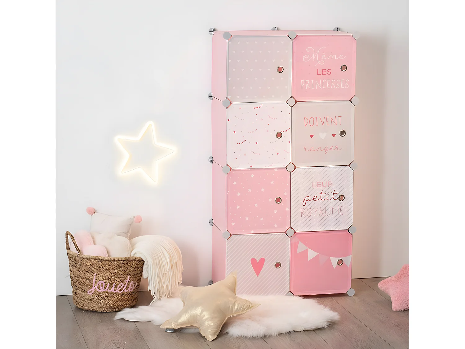 Rangement coloris rose en fer / polypropylène - L. 64 x l. 31,5 x H. 124 cm