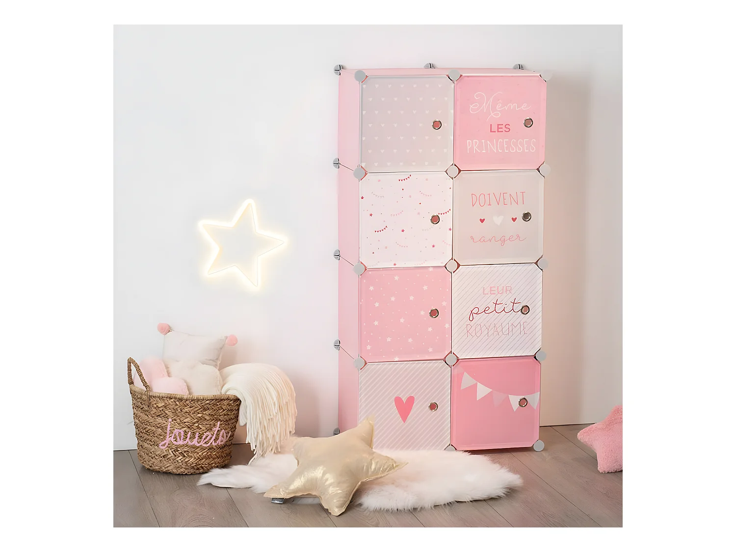 Rangement coloris rose en fer / polypropylène - L. 64 x l. 31,5 x H. 124 cm