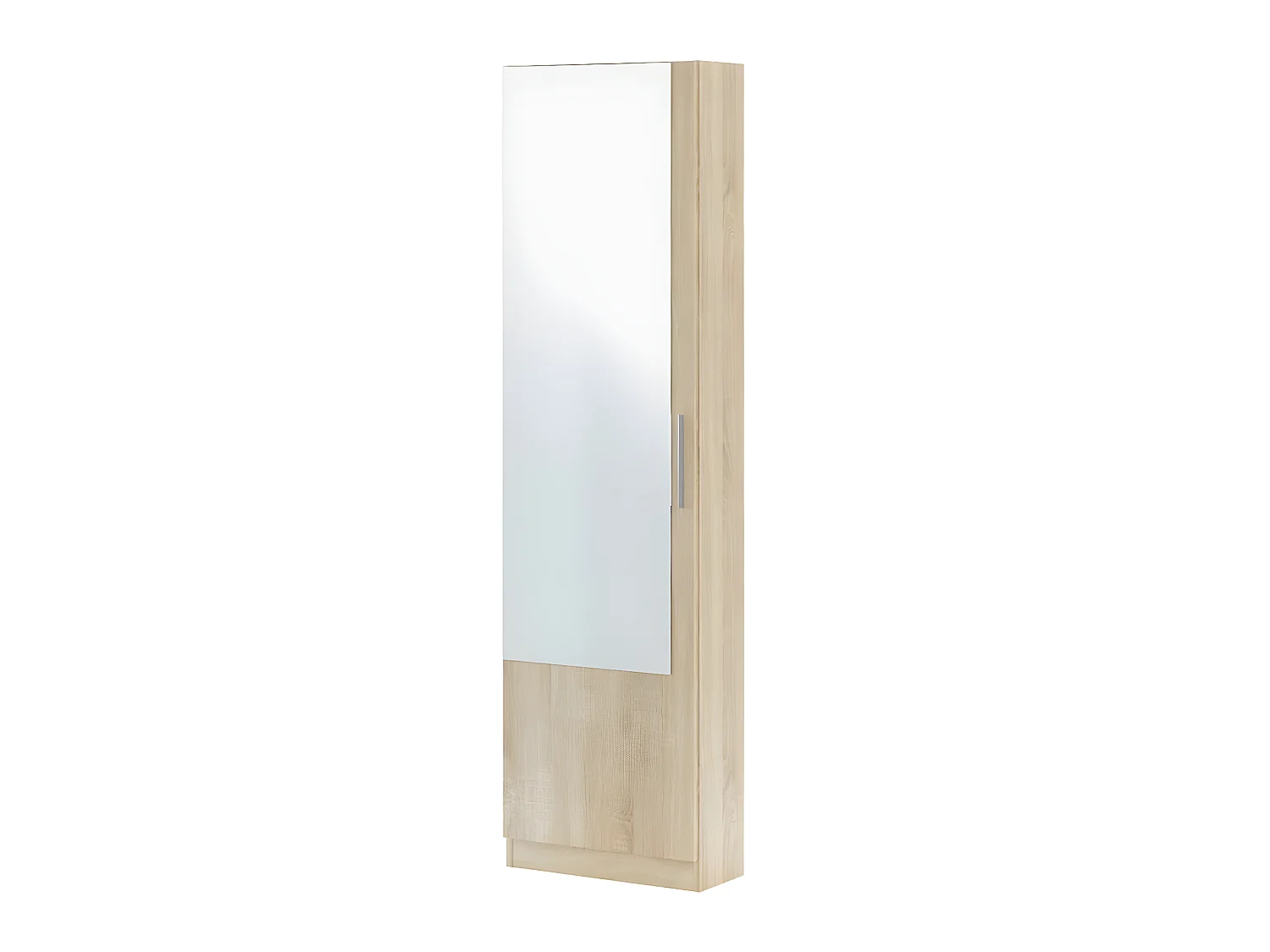 Étagère à chaussures avec miroir d'entrée coloris chêne canadien - Hauteur 180 x Longueur 50 x Profondeur 22 cm