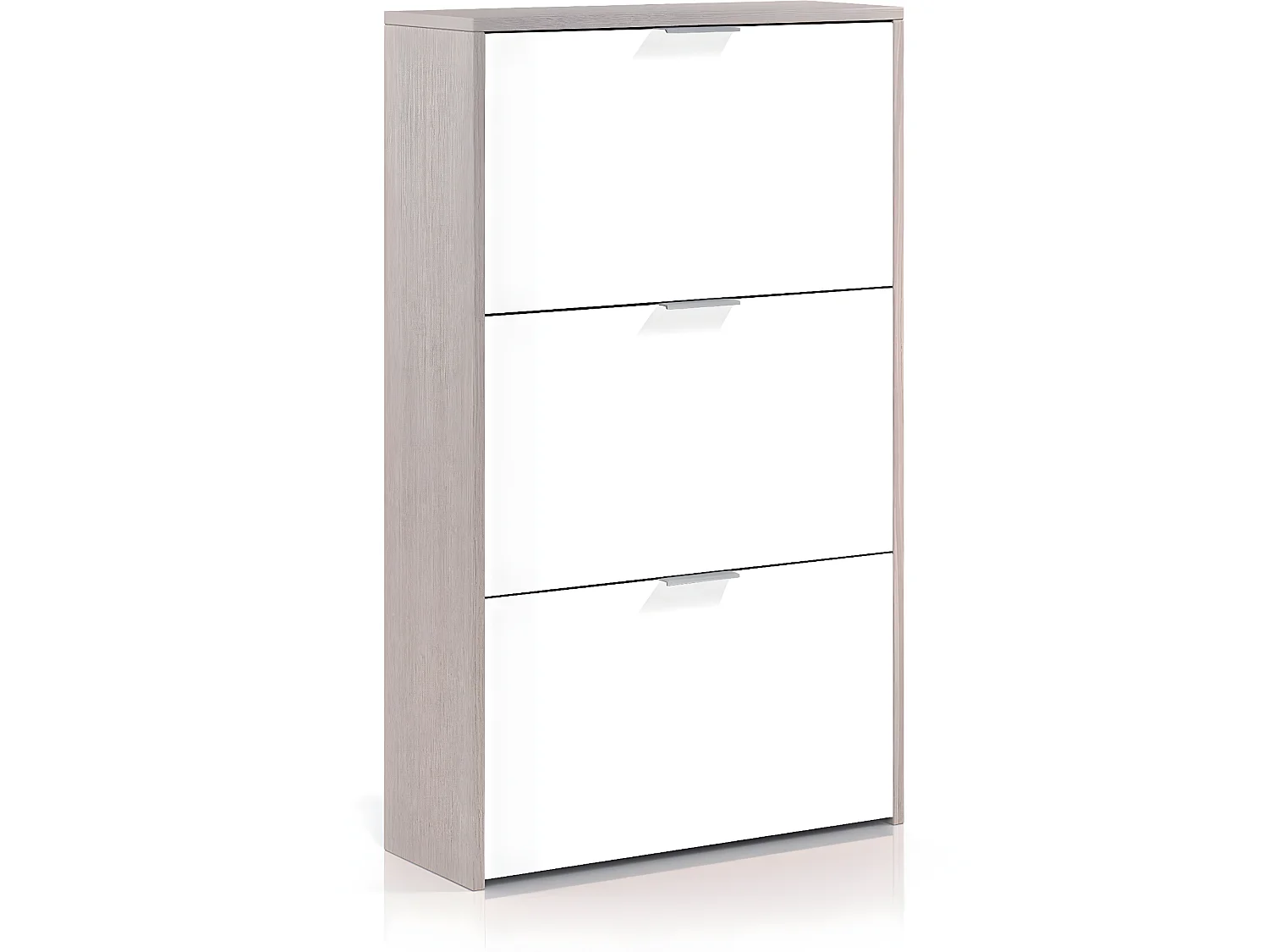 Meuble à chaussures 3 abattants coloris chêne / blanc Brillant en mélamine - Dim: 113 x 60 x 22 cm