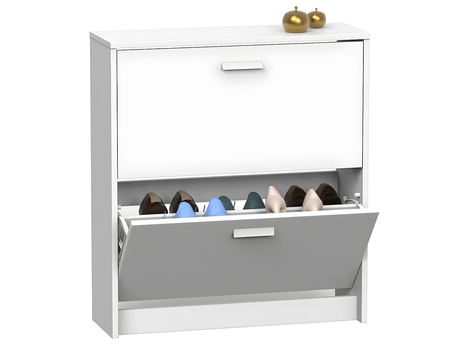 Commode Meuble à chaussures 2 portes coloris blanc - Hauteur 82 x Longueur 74 x Profondeur 25 cm