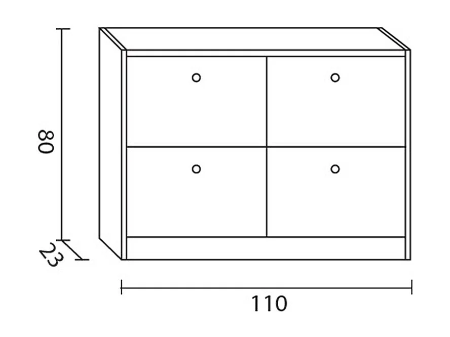 Meuble à chaussures, commode à chaussures avec 2 portes abattantes en pin massif coloris blanc - Longueur 110 x Profondeur 23 x Hauteur 80 cm