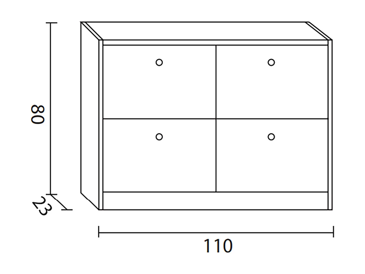 Meuble à chaussures, commode à chaussures avec 2 portes abattantes en pin massif coloris blanc - Longueur 110 x Profondeur 23 x Hauteur 80 cm