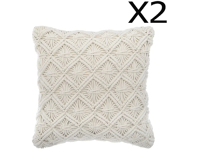 Lot de 2 Coussins macramé en coton - L. 40 x l. 40 cm
