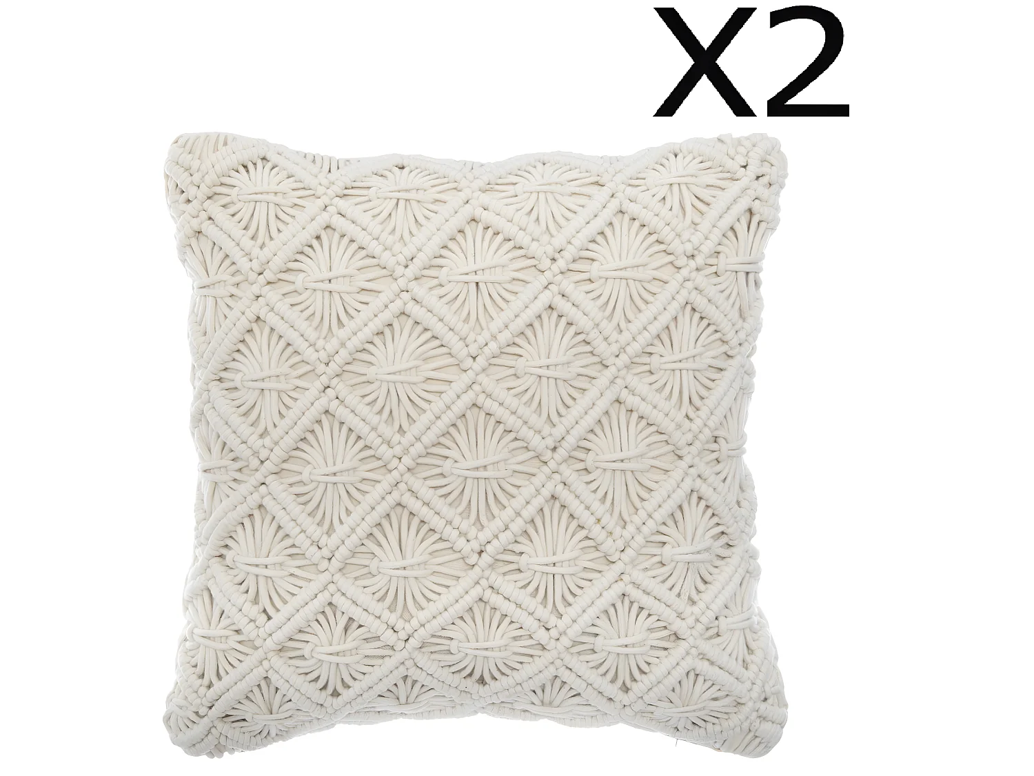 Lot de 2 Coussins macramé en coton - L. 40 x l. 40 cm