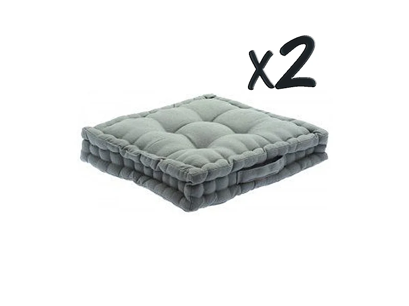 Lot de 2 Coussins de sol en coton Gris, 40 x 40 x H8 cm