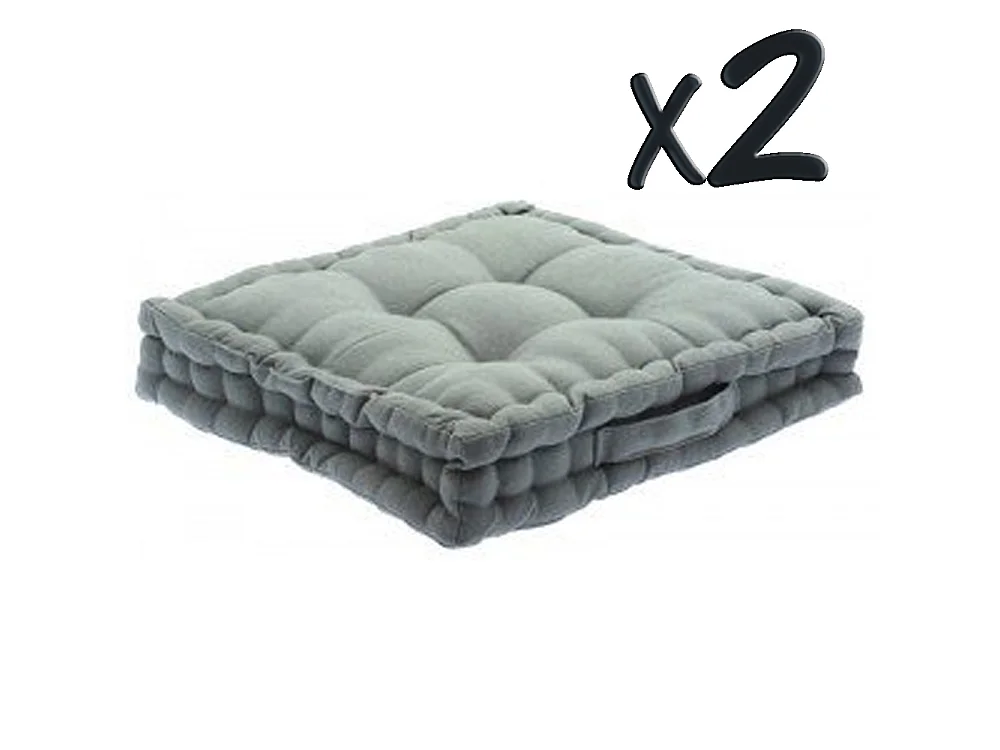Lot de 2 Coussins de sol en coton Gris, 40 x 40 x H8 cm