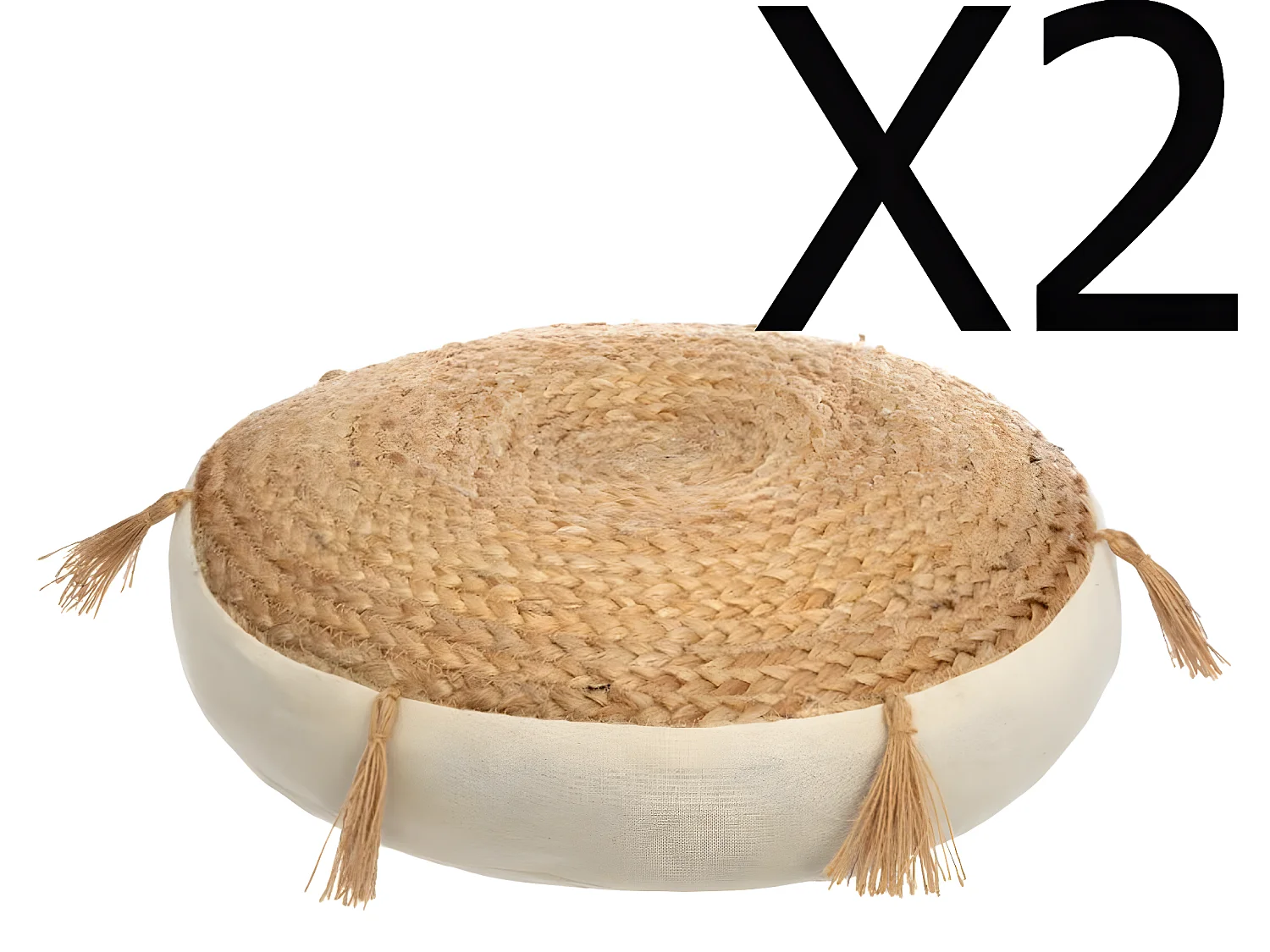 Lot de 2 coussins de sol coloris beige en jute - D. 38 x H. 8 cm