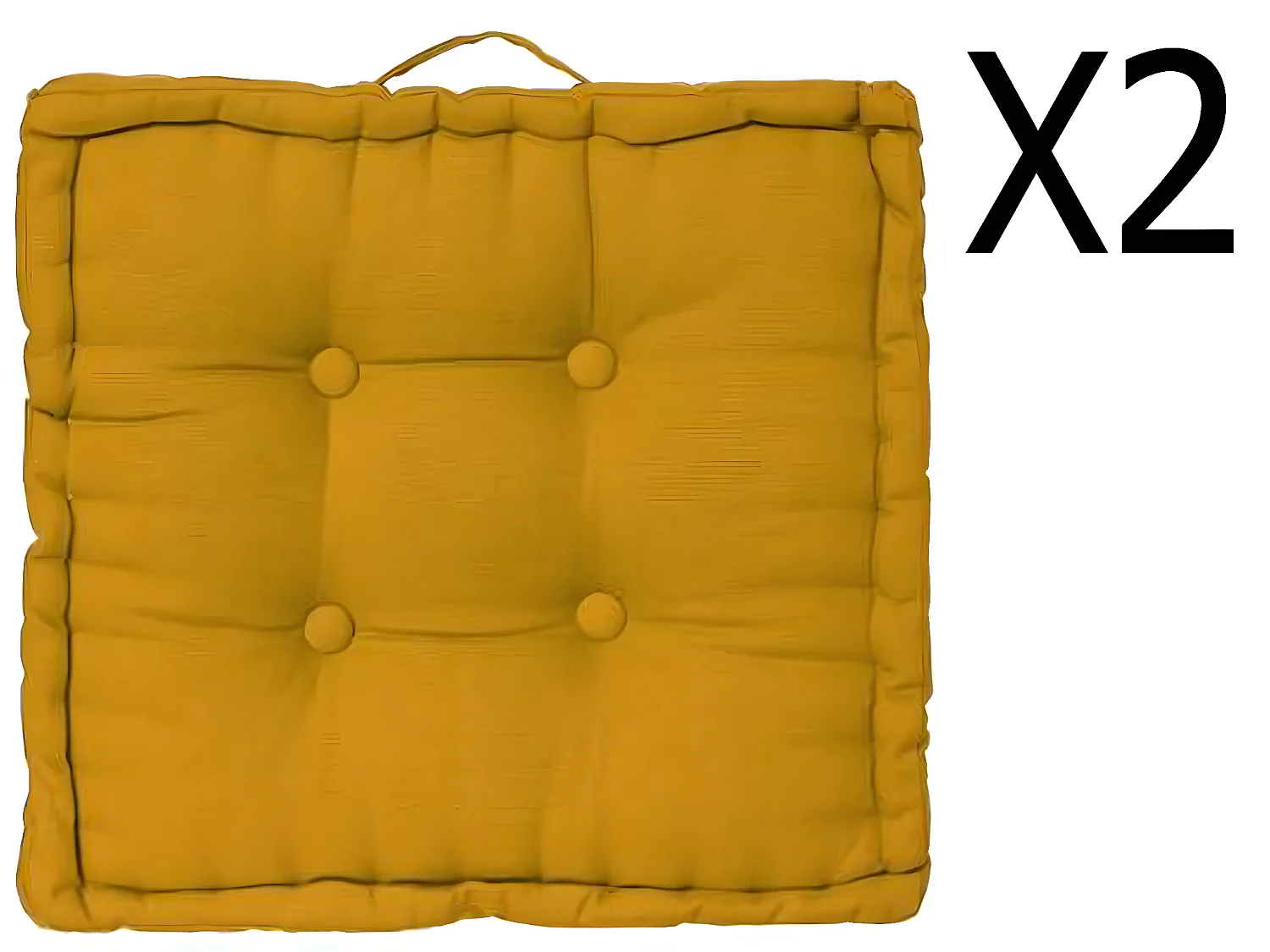 Lot de 2 coussins de sol en coton, coloris ocre - Dim : L 40 x l 40 x H 8 cm