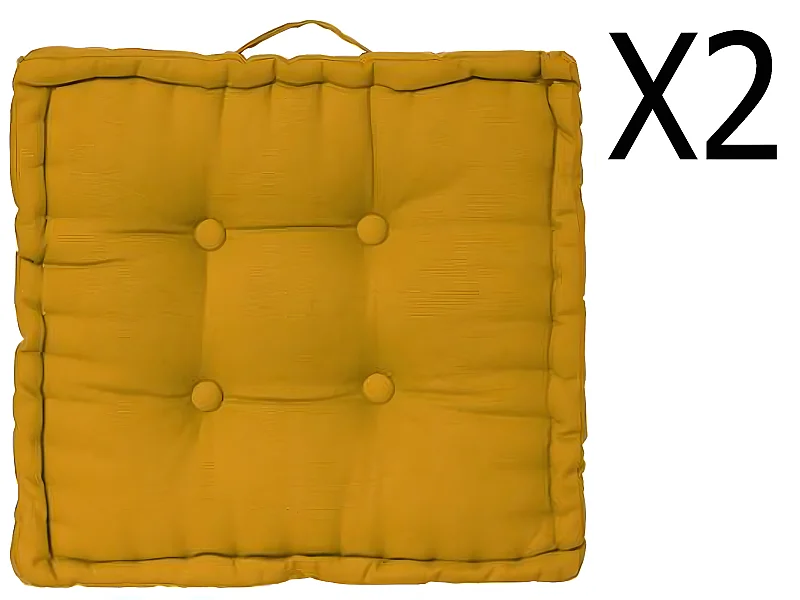 Lot de 2 coussins de sol en coton, coloris ocre - Dim : L 40 x l 40 x H 8 cm