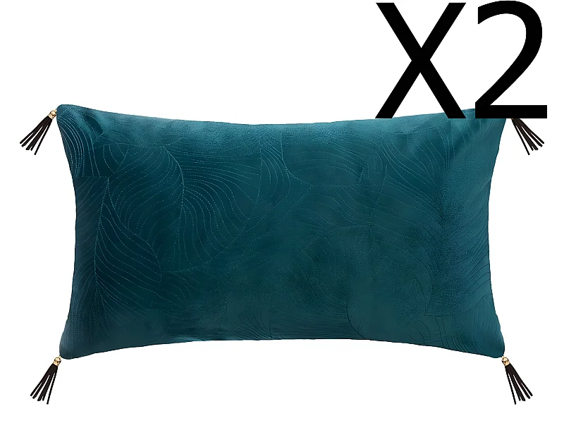 Lot de 2 coussins en polyester coloris bleu canard - L. 50 x l. 30 cm