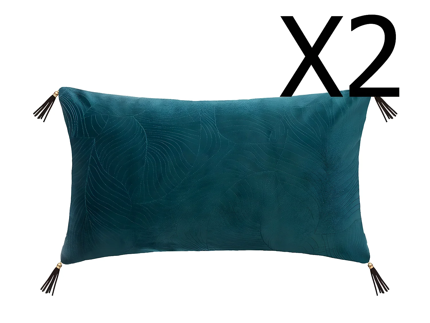 Lot de 2 coussins en polyester coloris bleu canard - L. 50 x l. 30 cm