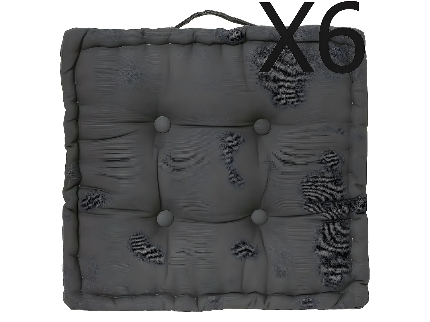 Lot de 6 Coussins de sol en coton très tendance, Coloris Gris Foncé , 40 x 40 x H8 cm