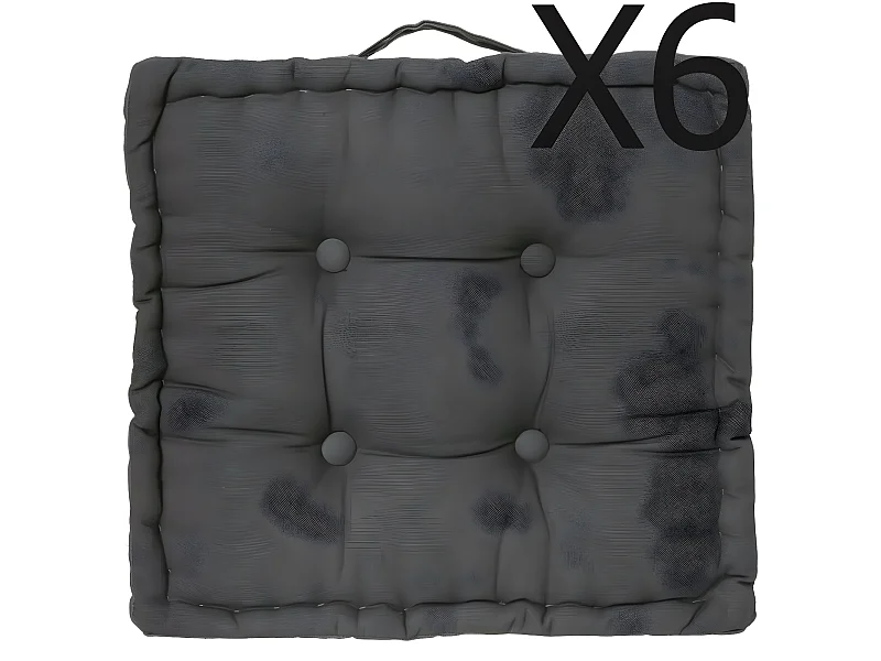 Lot de 6 Coussins de sol en coton très tendance, Coloris Gris Foncé , 40 x 40 x H8 cm