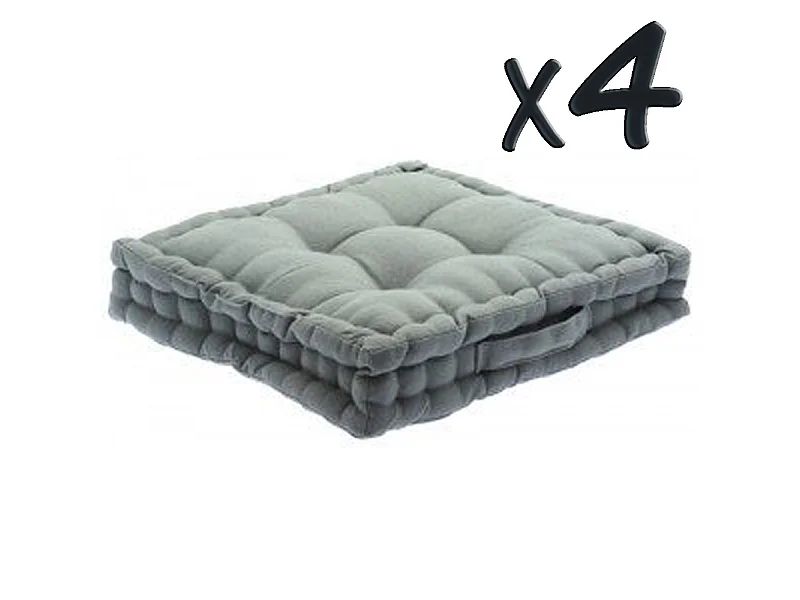 Lot de 4 Coussins de sol en coton Gris, 40 x 40 x H8 cm