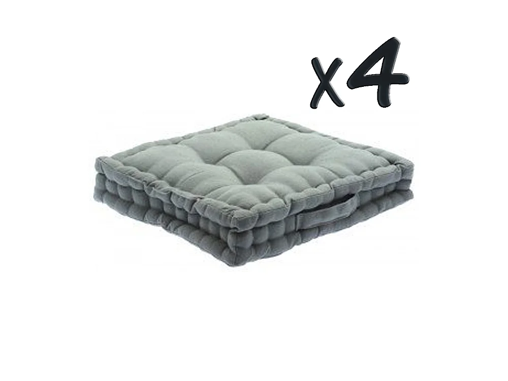 Lot de 4 Coussins de sol en coton Gris, 40 x 40 x H8 cm