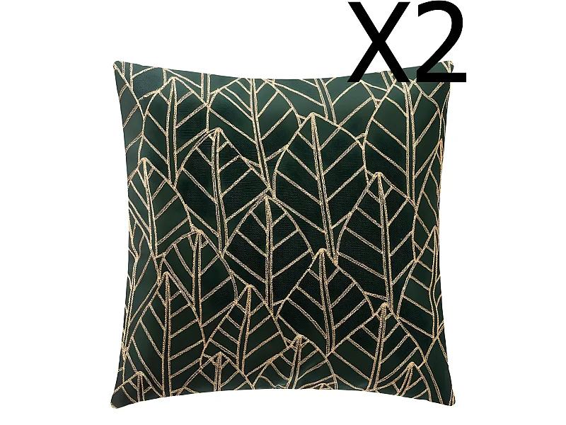 Lot de 2 coussins en polyester coloris Vert cèdre - L. 40 x l. 40 cm