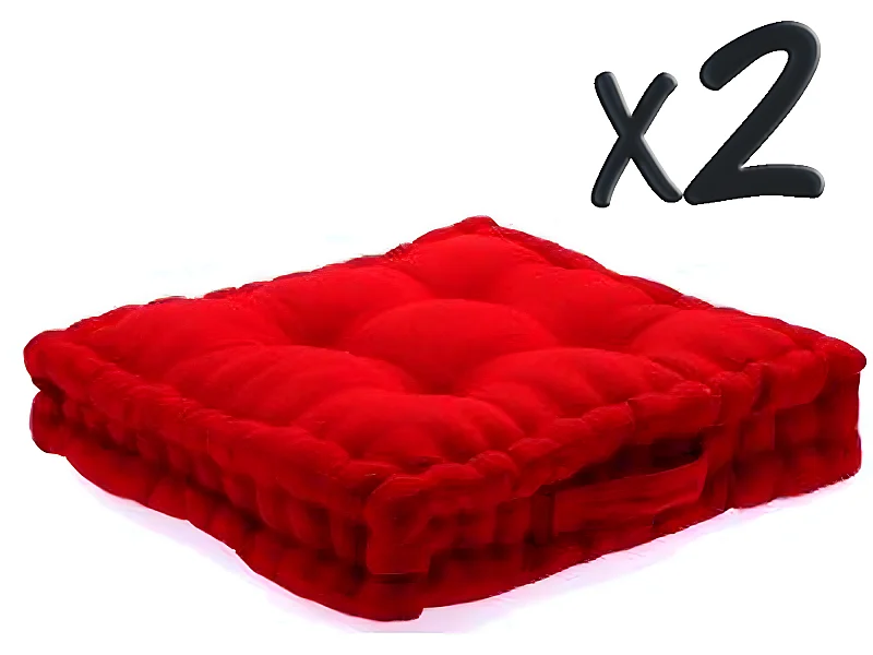 Lot de 2 Coussins de sol en coton bordeaux, 40 x 40 x H8 cm
