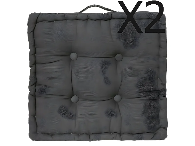Lot de 2 Coussins de sol en coton très tendance, Coloris Gris Foncé , 40 x 40 x H8 cm