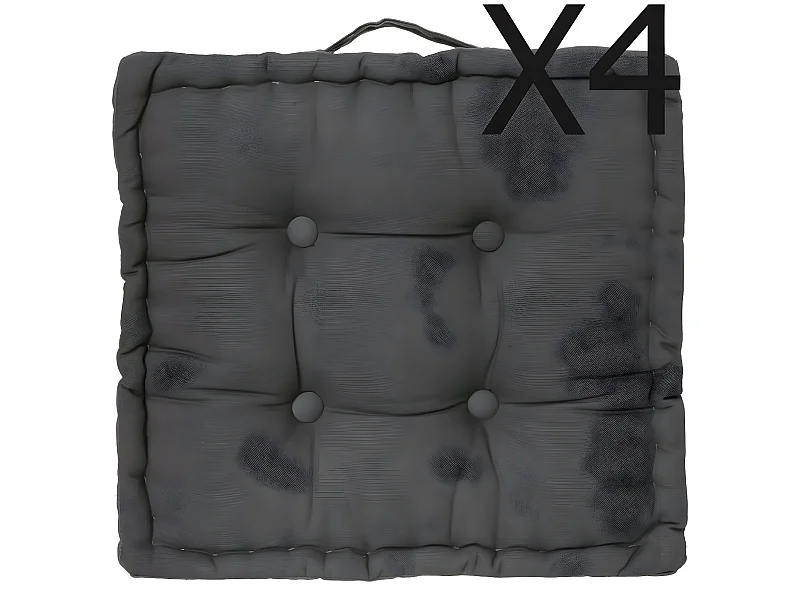 Lot de 4 Coussins de sol en coton très tendance, Coloris Gris Foncé , 40 x 40 x H8 cm