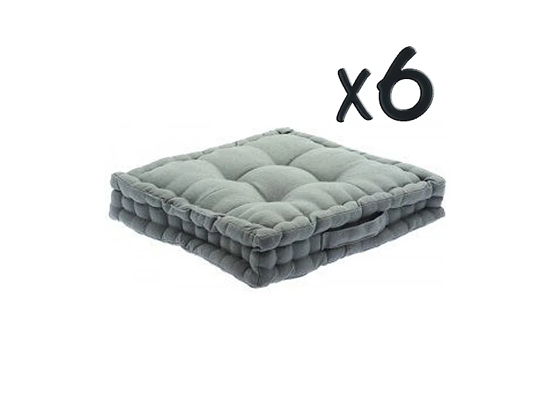 Lot de 6 Coussins de sol en coton Gris, 40 x 40 x H8 cm