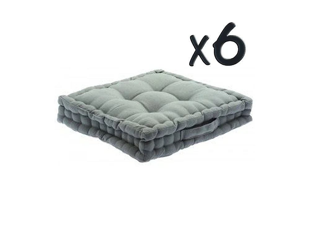 Lot de 6 Coussins de sol en coton Gris, 40 x 40 x H8 cm