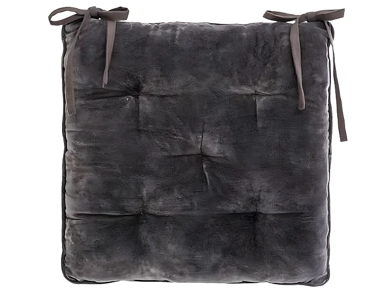 Lot de 4 galettes de chaises en velours coloris gris foncé - L. 38 x l. 38 cm
