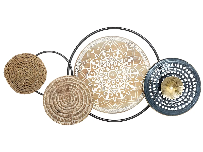 Décoration murale en métal et bois - L. 98 x l. 7,5 x H.49,5 cm