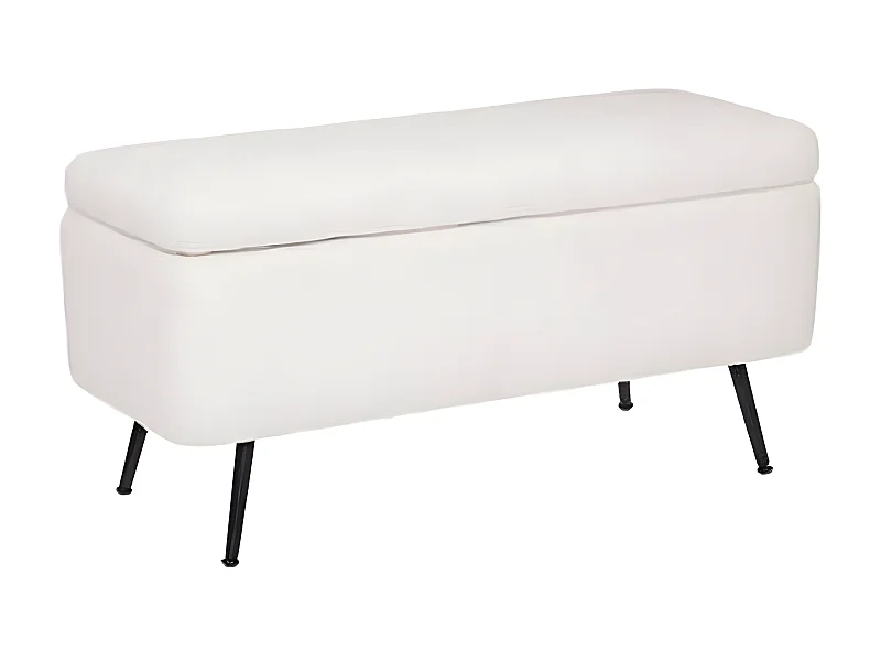 Banc coffre en bois / PU coloris blanc - Longueur 100 x Profondeur 40 x Hauteur 48 cm