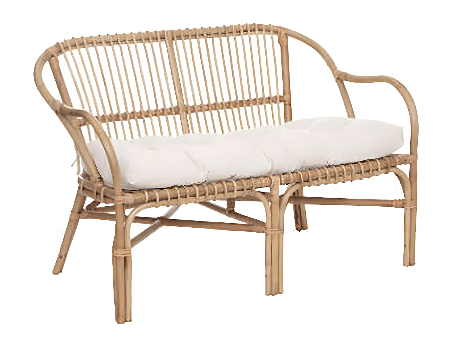 Banc 2 places en rotin avec coussin en polyester coloris blanc - Longueur 110 x Hauteur 77 x Profondeur 68 cm