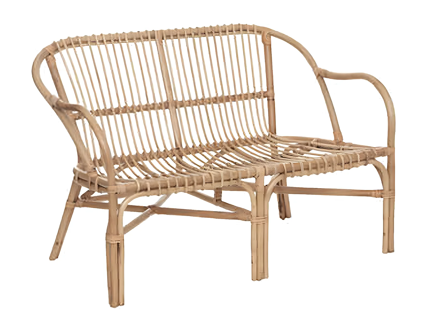 Banc 2 places en rotin avec coussin en polyester coloris blanc - Longueur 110 x Hauteur 77 x Profondeur 68 cm