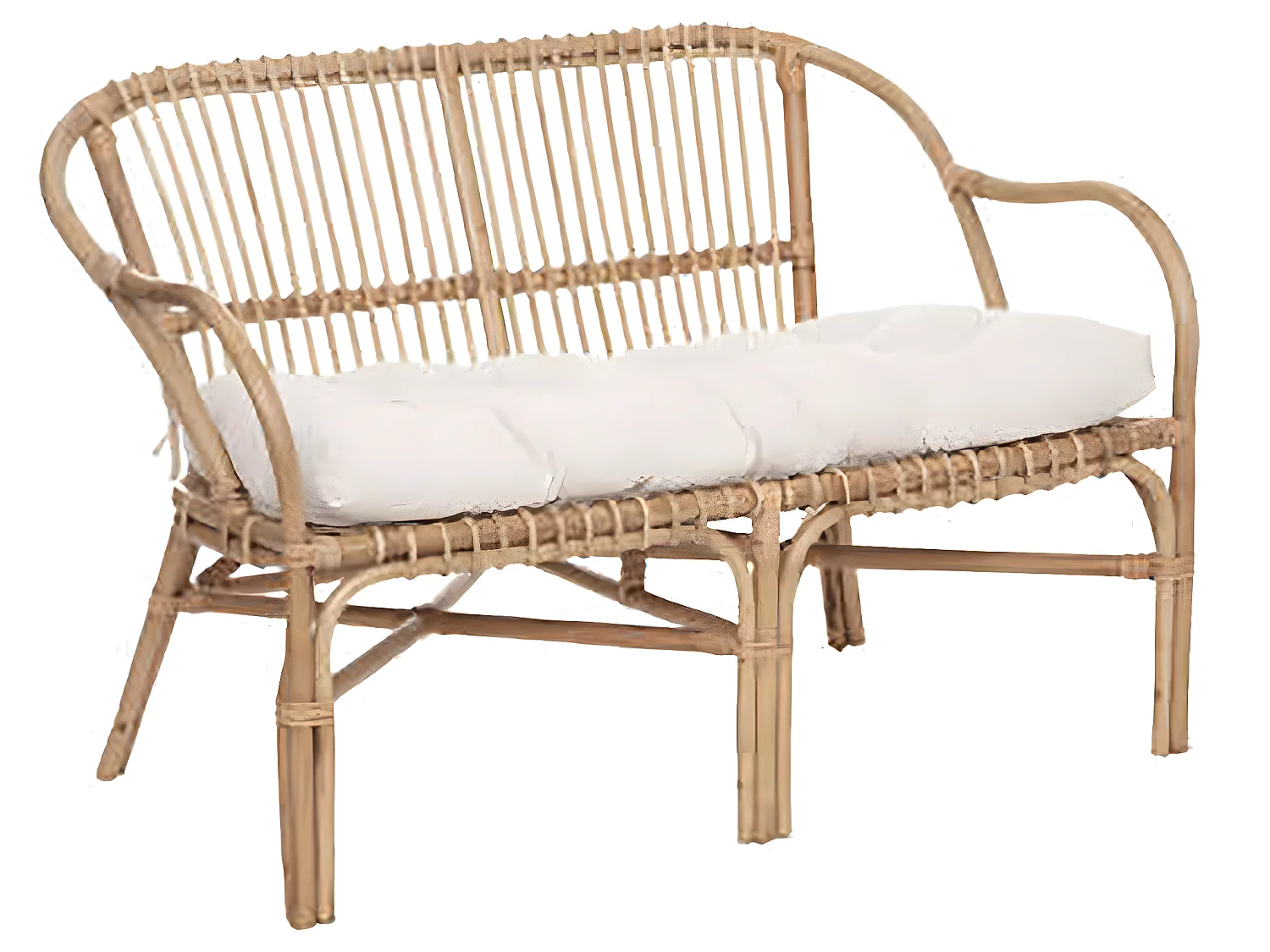 Banc 2 places en rotin avec coussin en polyester coloris blanc - Longueur 110 x Hauteur 77 x Profondeur 68 cm