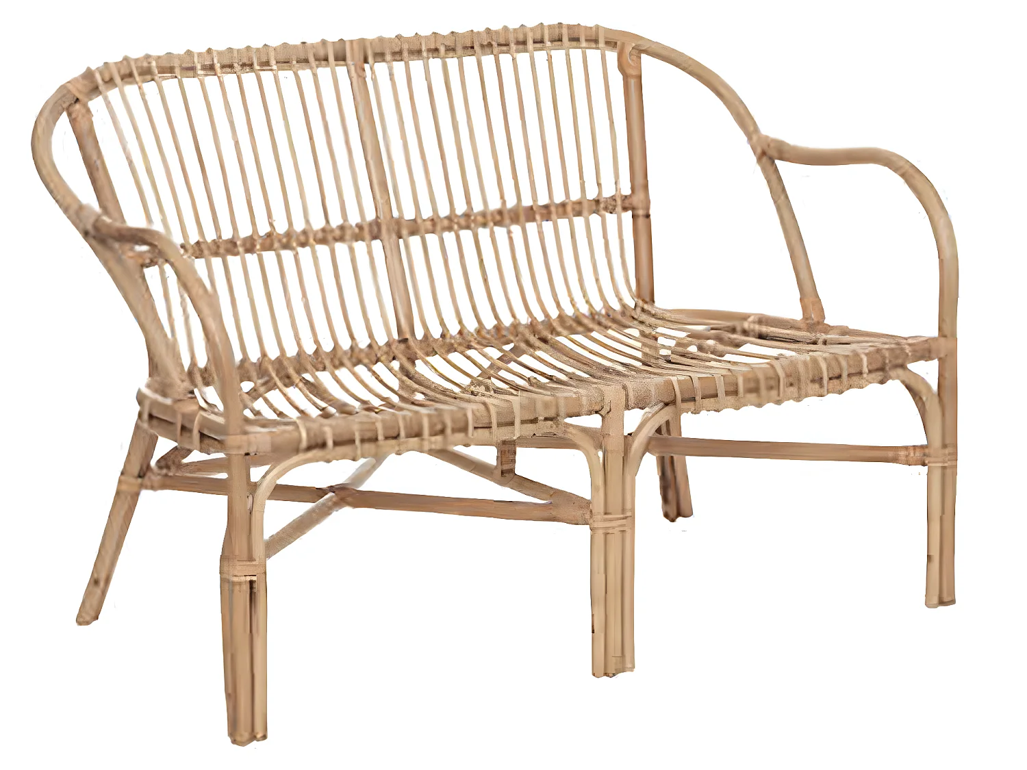 Banc 2 places en rotin avec coussin en polyester coloris blanc - Longueur 110 x Hauteur 77 x Profondeur 68 cm