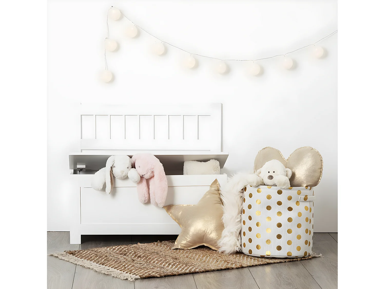Banc / coffre à jouets en bois coloris blanc - L.74 x l.34 x H.64 cm