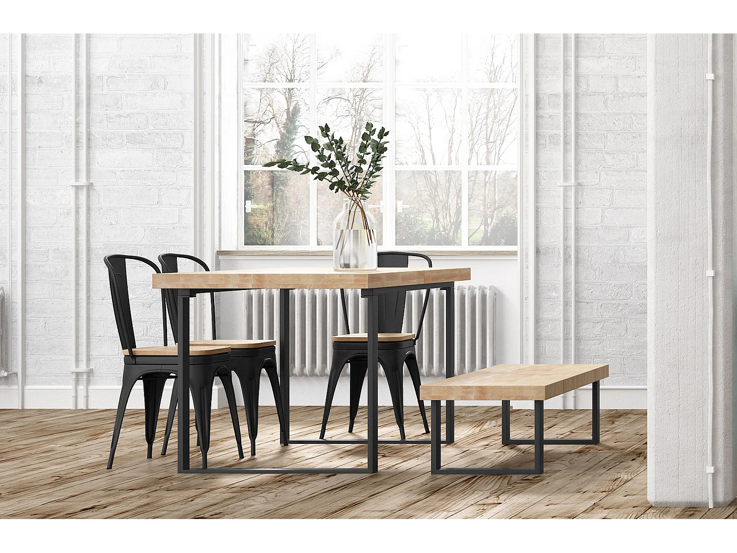 Banc d'assise coloris chêne nordique / pieds noir - L 120 x P 34 x H 47 cm