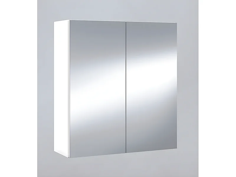 Miroir de salle de bain avec rangements 2 portes en blanc brillant, 65 x 60 x 21 cm