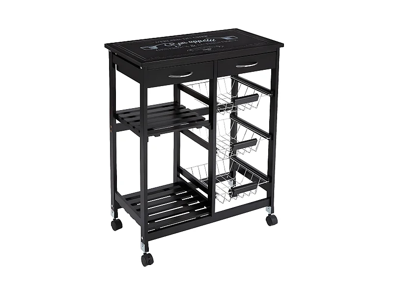 Desserte roulante en bois MDF et verre trempé, noir - Dim : L.67 x l.35 x H.81 cm