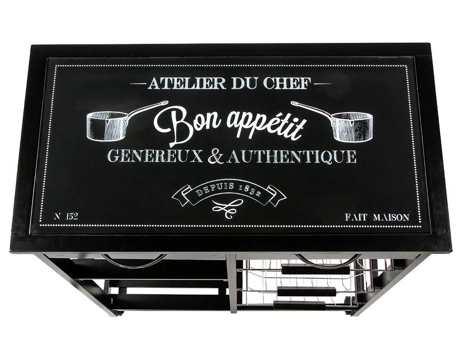 Desserte roulante en bois MDF et verre trempé, noir - Dim : L.67 x l.35 x H.81 cm