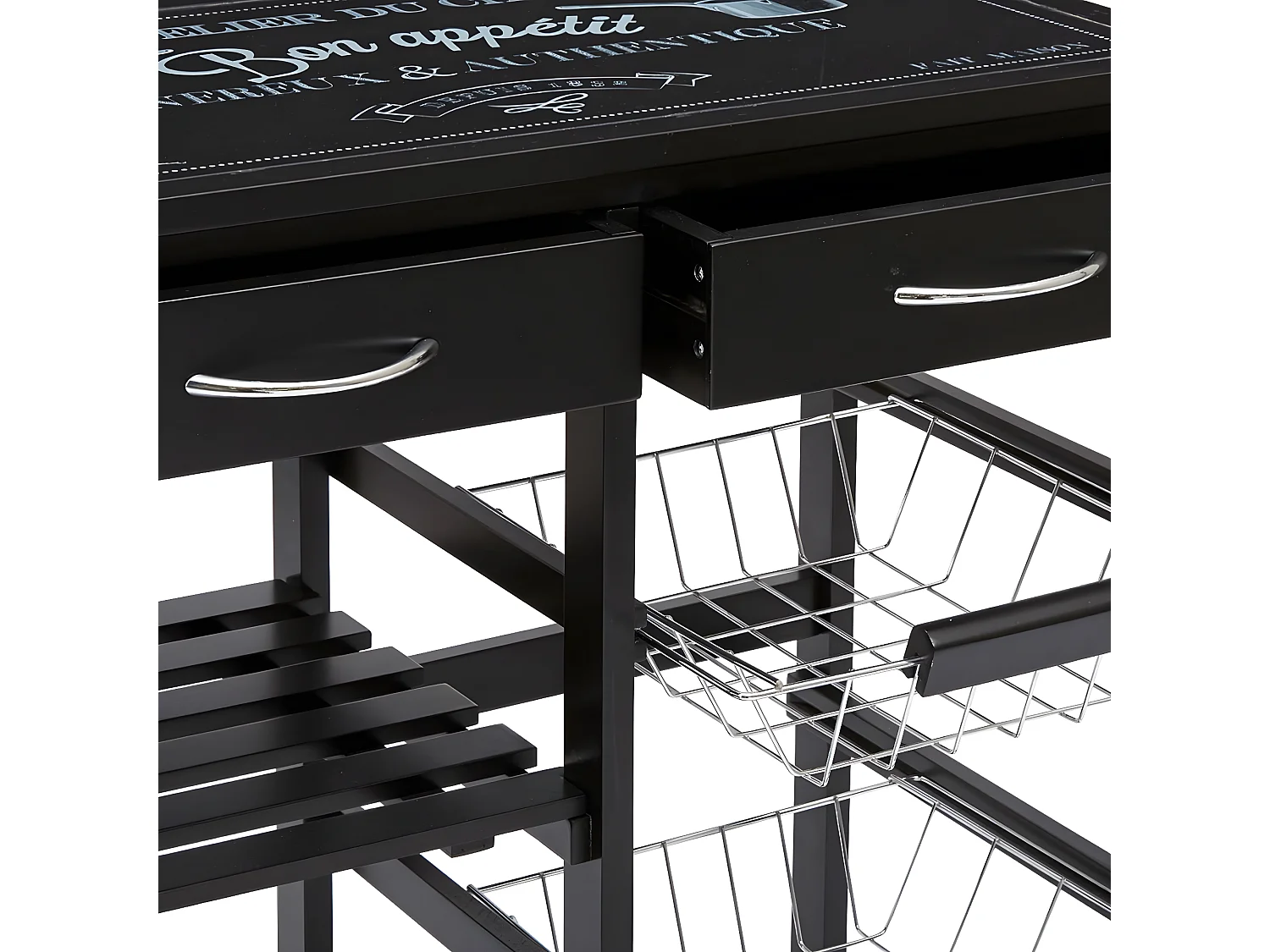 Desserte roulante en bois MDF et verre trempé, noir - Dim : L.67 x l.35 x H.81 cm