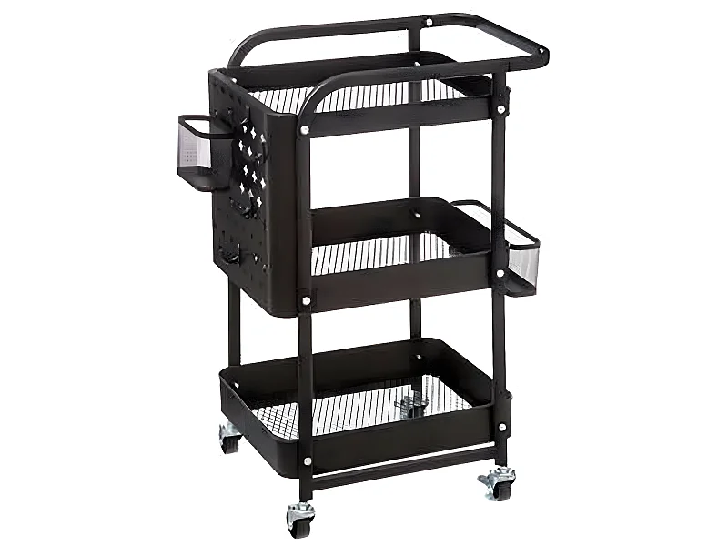 Desserte meuble de cuisine en métal à 3 étages coloris noir - Longueur 51 x Profondeur 29,5 x Hauteur 76 cm