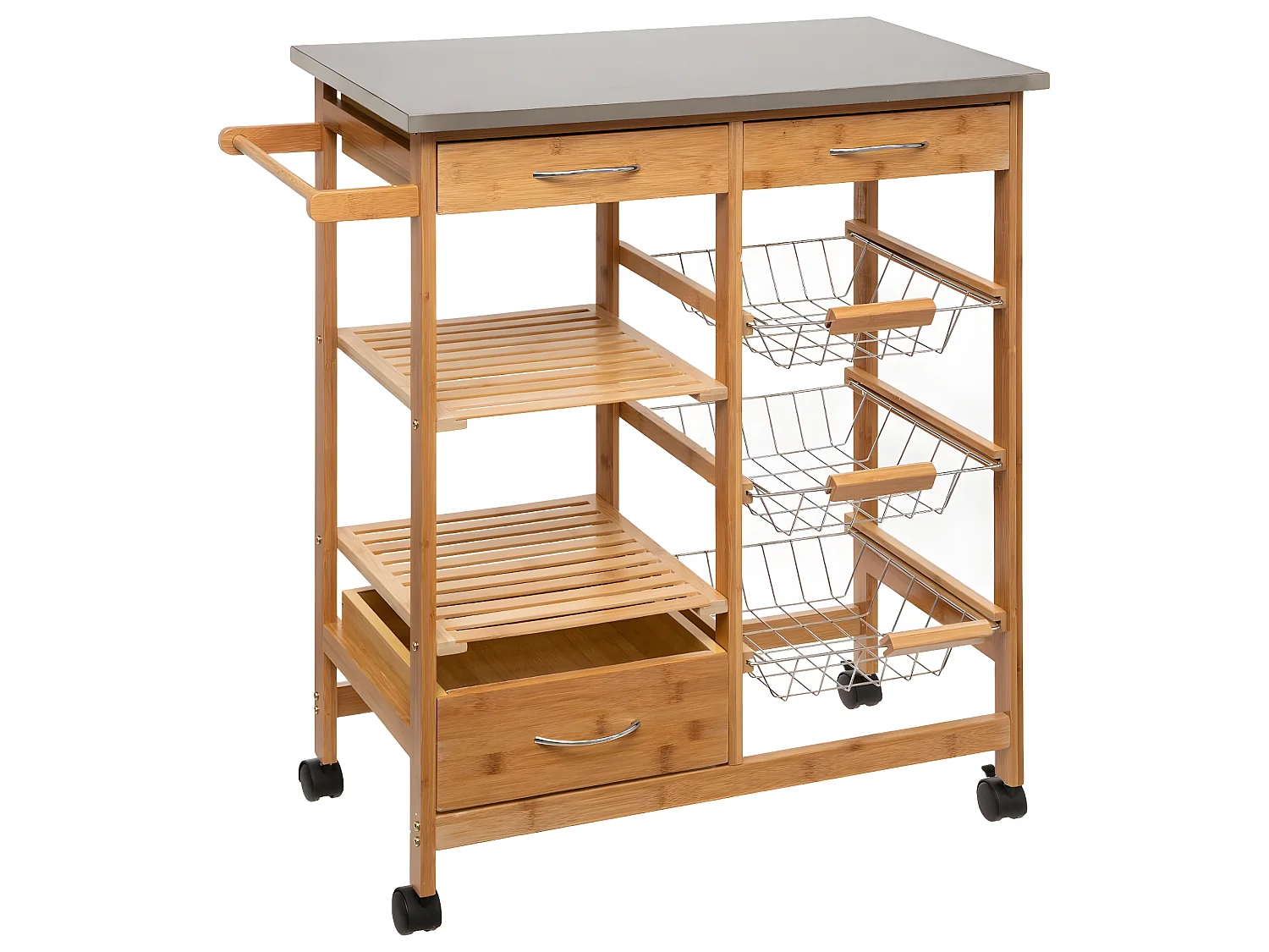 Desserte de cuisine en bois de bambou - L. 76 x l37 x h. 86 cm